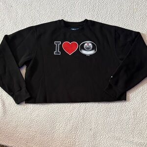 Blue 84  'I Love Edmonton Oilers licensed NHL women’s crop sweatshirt size large